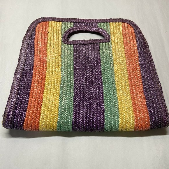 Bags R Us Handbags - Vintage Raffia Straw Clutch Colorful Rainbow Rainbow Purple Bags R' US China